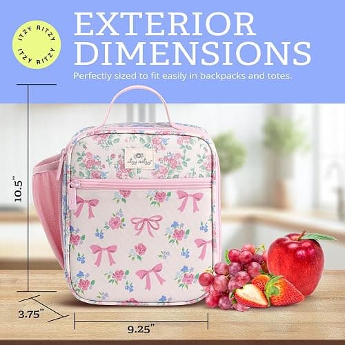 Itzy Ritzy Toddler Lunch Box - Kids Lunch Bag is Insulated and Includes Water Bottle Holder Plus 2 Pockets - Durable, Easy to Clean Lunch Box Toddler Bag (Ribbons & Roses) thumbnail 2