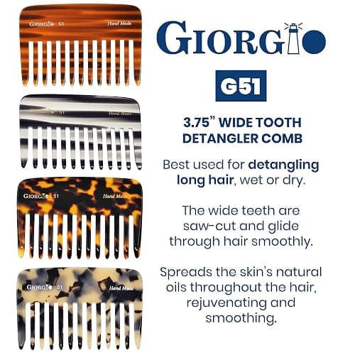 Giorgio G51 TY small Travel Purse Hair Detangling Comb, Wide Teeth Pocket Comb for Thick Curly Wavy Hair. Handmade of Cellulose, Saw-Cut Hand Polished thumbnail 2