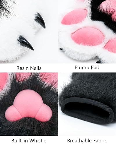 BNLIDES Cosplay Fursuit Paw Gloves Furry Claw Gloves Built-in Whistle Decompression Toys Costume Party Accessories for Adult thumbnail 5