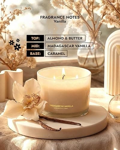 96NORTH Luxury Vanilla Soy Candles | Large 3 Wick Jar Candle | Up to 50 Hours Burning Time | 100% Natural Soy Wax | Relaxing Aromatherapy Aesthetic Candle | Housewarming Gift for Men and Women thumbnail 4