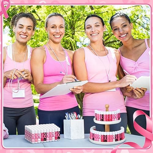 Siifert 50 Pack Breast Cancer Awareness Accessories Gifts Bulk Lip Balms Favors Pink Ribbon Lip Balms Favors Breast Cancer Awareness Month Support Party Items Decorations for Women Men Survivors - 50 thumbnail 4