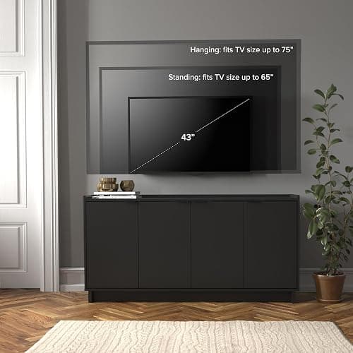 Prepac Simply Modern 4 Door Console Table Storage Cabinet, Buffet Cabinet for Storage and Organization, Modern Side Table with Doors & Shelves, 60”W x 30”H x 16”D, Black thumbnail 5