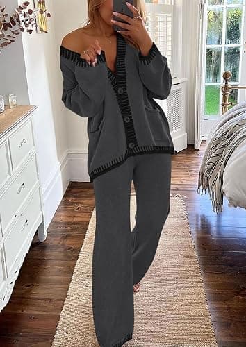 PRETTYGARDEN Lounge Sets for Women Fall 2025 Loungewear 2 Piece Outfits Cardigan Sweaters Track Suit Matching Winter Clothing thumbnail 6