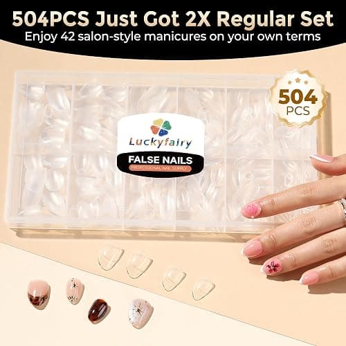 Luckyfairy Extra Short Almond Fake Nails, 504pcs Soft Gel Pre-Shaped Acrylic Nail Tips, Half Matte Full Cover Clear Gelly Press on Flase Nail Tips for Extension Nail Manicure Home DIY 12 Sizes thumbnail 4