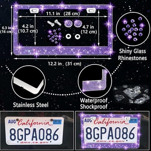 NBTEPEM 27 PCs Purple Violet Bling Car Accessories Set for Women, Steering Wheel Covers Universal Fit 15 Inch, Bling License Plate Frame, Bling Phone Holder, Bling Car Coasters thumbnail 4