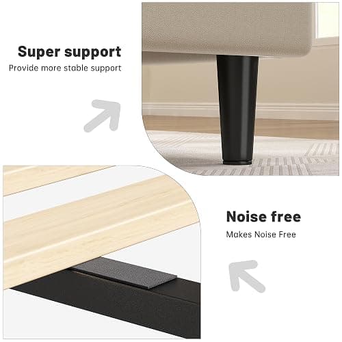 EnHomee Full Size Bed Frame with Fabric Headboard, Upholstered Full Bed Frame with 3 Charging Stations, Wooden Slats, Noise-Free, No Box Spring Needed, Beige thumbnail 7