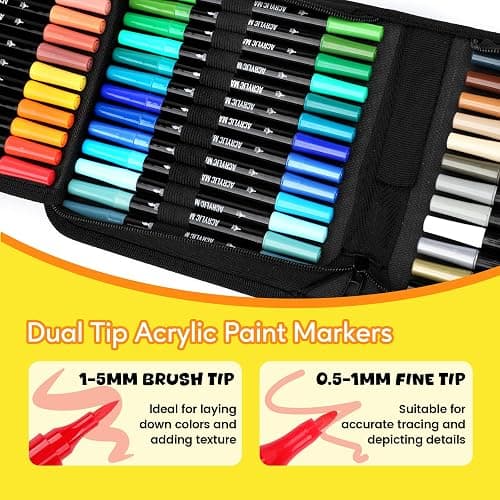 Pagather 48 Colors Acrylic Paint Markers, Dual Tip with Fine Tip and Brush Tip Pens for Stone, Wood, Calligraphy, Canvas, Ceramic, Metal, Glass, Rock Painting, DIY Crafts Art Supplies Kit thumbnail 3