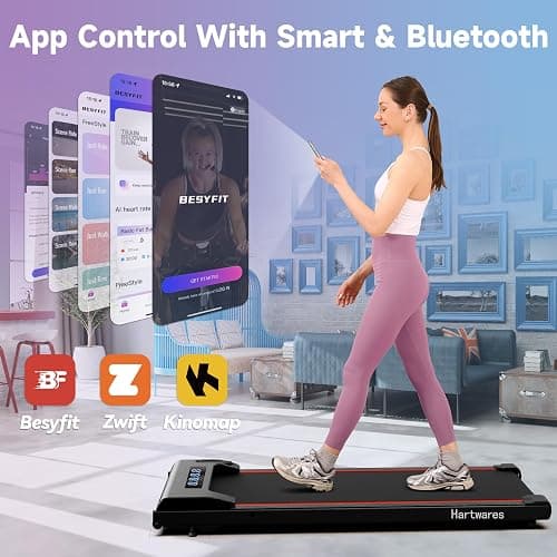 Hartwares Walking Pad Under Desk Treadmill, Portable Mini Treadmill for Home/Office/Small Spaces, 2.5HP Quiet Brushless Walking Jogging Machine with 265 lbs Weight Capacity, Remote & App Control thumbnail 4