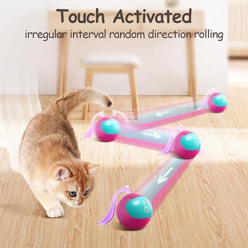 Migipaws Interactive Cat Ball Toy Set, Fun Tracker, Glowing Chase Ball with MystiChaser Pouch, Fluffy Tail, Small Mouse – Cat Toys for Bored Indoor Cats(Rose) thumbnail 5