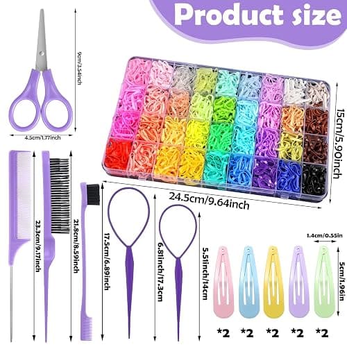 36 Colors Hair Rubber Bands for Hair, 2500 Pcs Elastic Hair Bands with 11 Hair Styling Tools, Colorful Elastic Hair Ties Toddler Hair Accessories for Girls Kids thumbnail 2