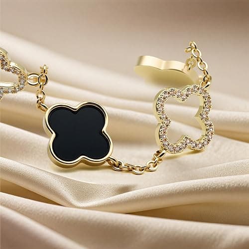 Clover Bracelet for Women 18k Gold Plated Silver Lucky Four Leaf Link Chain Bracelets Charm Trendy Jewelry Gifts for Women thumbnail 4
