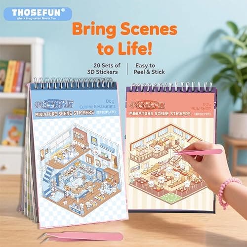 20 Sets DIY 3D Sticker Scene, Sticker Therapy Scenes Collection Book for Adults Stress Relief Pass The Time, Make Your Own House Miniature Cute Cartoon Animal Isometric Scene Funny Stickers for Kids thumbnail 4