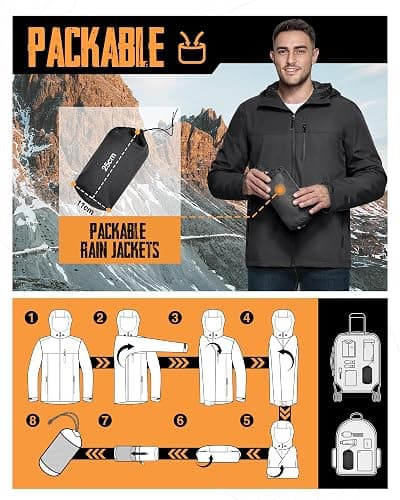 33,000ft Men's Packable Rain Jacket Lightweight Rain Shell Jacket with Hood Waterproof Raincoat for Cycling thumbnail 2