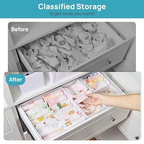 Vtopmart 12Pack Drawer Organizer for Clothes, Underwear Organizer Bins, Foldable Fabric Closet Storage Organization, Dresser Drawer Dividers for Baby Clothing, Bra, Socks, Ties, Scarf thumbnail 6
