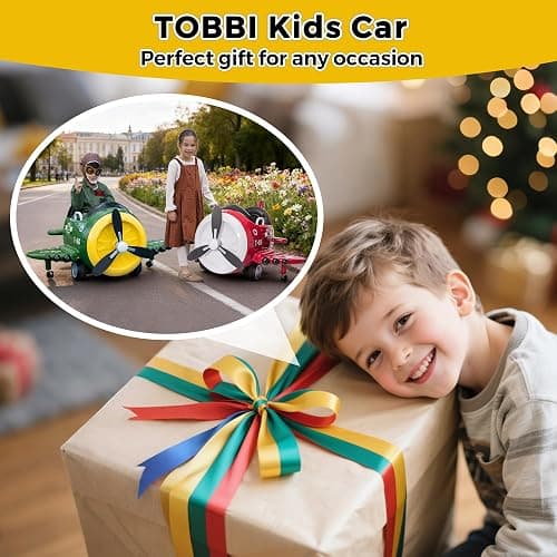 TOBBI Electric Car for Kids Ride On Airplane Toy w/Bombing Sound and Music | Battery Powered 12V Kids' Electric Vehicle Rideable Airplane with Remote Control for Toddlers Ages 3+ Years, Green thumbnail 9