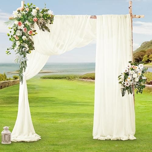 SiinvdaBZX 2 Panels Wedding Arch Draping Fabric 30" x 20Ft Ivory Sheer Chiffon Fabric Outdoor Extra Long Decorative Drapery Fabric for Party Ceremony Ceiling Curtain Backdrop thumbnail 2