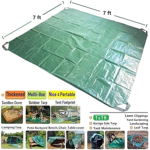 7x7 Ft Yard Garden Leaf Tarp W/ 4 Handles Waterproof Tarp for Sandbox Cover,Outdoor Tarpaulin,Lawn Debris,Landscape Pruning,Leaf Hauler,Tent Footprint,Camping Tent Mat,Patio Table,Yard Fire Pit Cover thumbnail 2