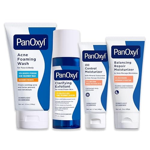 PanOxyl Complete Cleanse, Manage & Moisturize Bundle - Acne Foaming Wash Benzoyl Peroxide 10%, PM Balancing Repair Moisturizer, AM Oil Control Moisturizer & Clarifying Exfoliant with 2% Salicylic Acid - Image 1