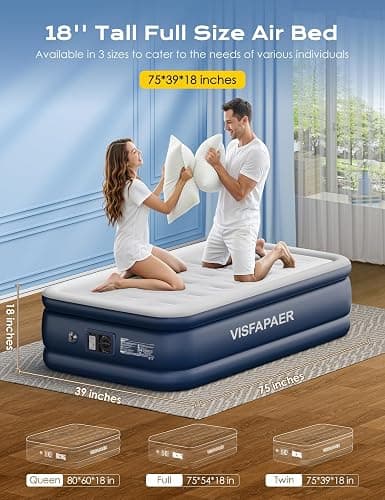Twin Air Mattress with Built in Pump Raised, 18'' High Inflatable Mattress Electric Blow Up Mattress Fast Blow Up Bed Tall Comfortable Airbed for Camping, Home Guests, Travel w/ Storage Bag 550Lbs Max thumbnail 6