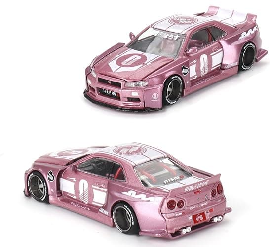 True Scale Miniatures Model Car Compatible with Nissan Skyline GT-R (R34) Kaido Racing Factory V1 Pink 1/64 Diecast Model Car Kaido House KHMG128 thumbnail 2