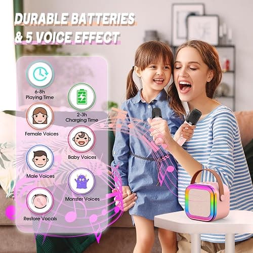 Gralal 3-15 Year Old Girls Gifts, Kids Microphone for Kids Toys for 3-15 Year Old Girls Birthday Presents Kids Karaoke Machines Birthday Gifts for Girls Toys Age 3-12 Easter Gifts for Kids - Pink thumbnail 3