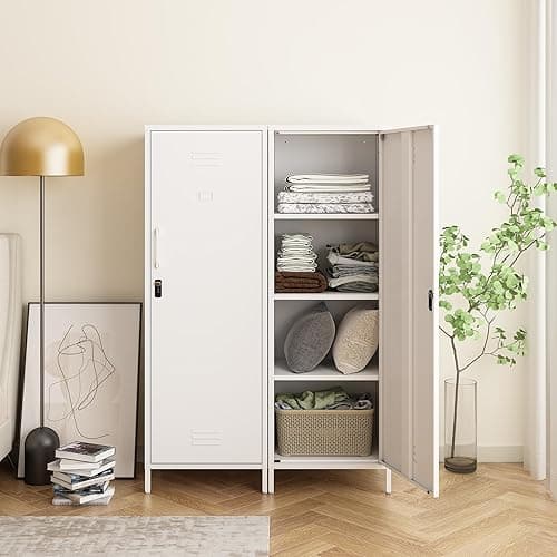 Steehoom Metal Storage Cabinet, Steel File Locker with 3 Shelves 59.06-inch high for School, Living Room, Bedroom, Office (White, H59.06'') thumbnail 6