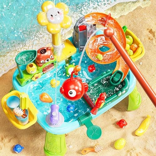 Pupu Pig Water Table Play Sink Toys for Toddlers, Kids Play Kitchen Sink with Running Water, 360° Electric Faucet, Floating Fishing Game, Sensory Water Table Toys for Boys Girls Summer Gifts thumbnail 2