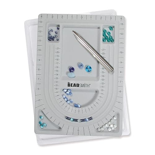 The Beadsmith Bead Board with Cover, Grey Flocked, 3 U-Shaped Channels, 6 Recessed Compartments,13.25H x 9.75L inches, Design Boards for Creating Bracelets, Necklaces and Other Jewelry thumbnail 7