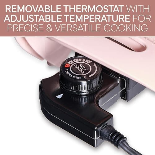 COOK WITH COLOR Electric Skillet - 12" x 12" Ceramic Nonstick Pan, PFAS-Free, 1400W, Tempered Glass Lid, Variable Temperature, Removable Heating Probe, Cool-Touch Handles, Blush thumbnail 4