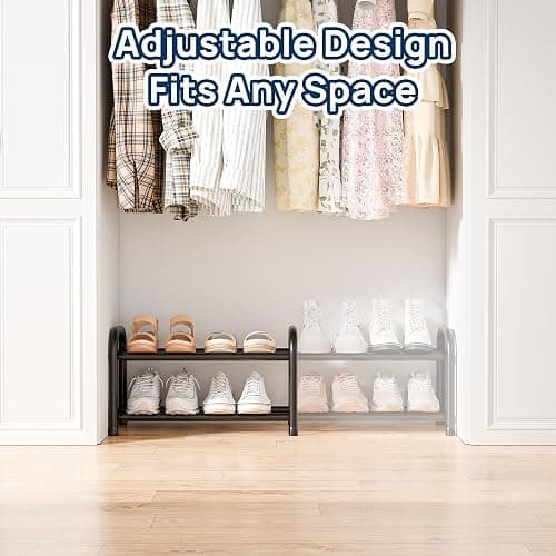 ENJOYBASICS Expandable Shoe Racks, 2 Tier,17.8 to 32.76 inch,Metal,Black | Maximum Space Efficiency,Superior Quality,Effortless Setup,Adjustable&Versatile,for 4-8 pairs,for Closet,Entryways, Dorm thumbnail 3