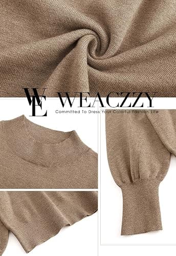 WEACZZY Women's 2025 Fall Fashion Casual Sweaters Mock Neck Long Lantern Sleeve Lightweight Knit Pullover Sweater Tops thumbnail 6