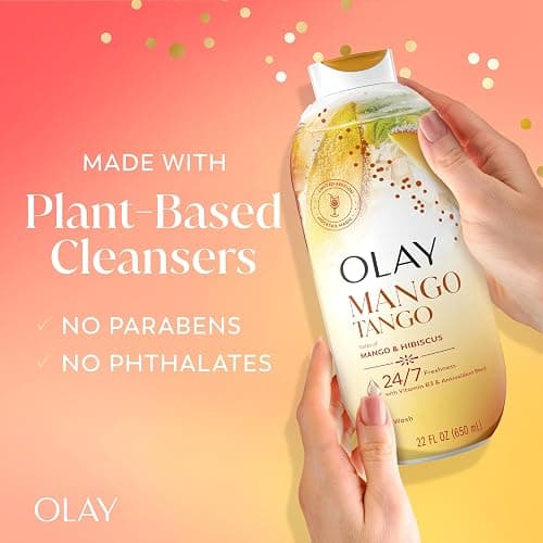 Olay Body Wash for Women, 24/7 Skin-Loving Freshness, Miami Mocktails, Plant Based Cleansers, Vitamin B3 & Antioxidant Blend, For All Skin Types, Mango Tango with Mango & Hibiscus Scent, 22 fl oz thumbnail 5