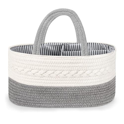 Maliton Baby Windel Caddy Organizer，Wickeltisch Organizer Aufbewahrungskorb mit Herausnehmbaren Fächern，Robuster Tragbarer Baumwollseil Windeltasche als Babyparty Geschenk，Grau - Grau - M thumbnail 4