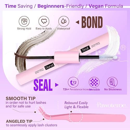 Pawotence Lash Extension Kit DIY 280pcs Brown Lash Clusters Eyelash Extension Kit 30D 40D 9-16mm Individual Lashes Kit with Lash Bond and Seal Lash Tweezers for Self Use (Brown 30D 40D, 9-16mm, Kit) thumbnail 5