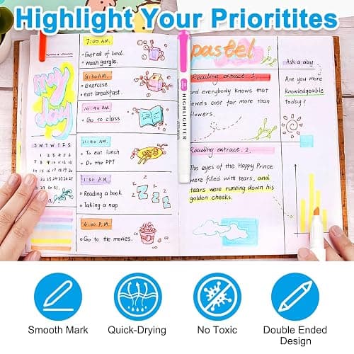 Funnasting Highlighters Pens, 15 Colors Mild Highlighters, Dual Tip Colourful Highlighter, Pastel Marker Set, Stationary Supplies Perfect for Highlighting, Underlining and Colouring thumbnail 5