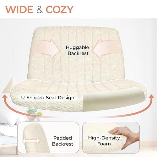 Orange Factory Criss Cross Chair No Wheel Wide Cross Legged Office Desk Vanity Chair Comfy Fabric Armless Adjustable Swivel for Home Computer Task (Beige) thumbnail 5