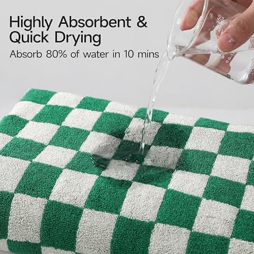 REDKISS Green Checkered Bath Towels Set - 2 Piece Large Shower Towels for Bathroom Decoration, Highly Absorbent Cotton Bath Towel of 2, Cute Checkered Shower Retro Towel for Bathroom thumbnail 4