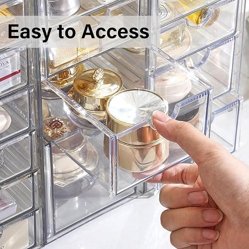 Prsildan Acrylic Drawer Makeup Organizer with 9 Drawers, Set of 3 Office Desk Organizers Accessories, Clear Stackable Storage Drawers for Vanity, Countertop, Craft, Jewelry, Art Supply Organization thumbnail 4