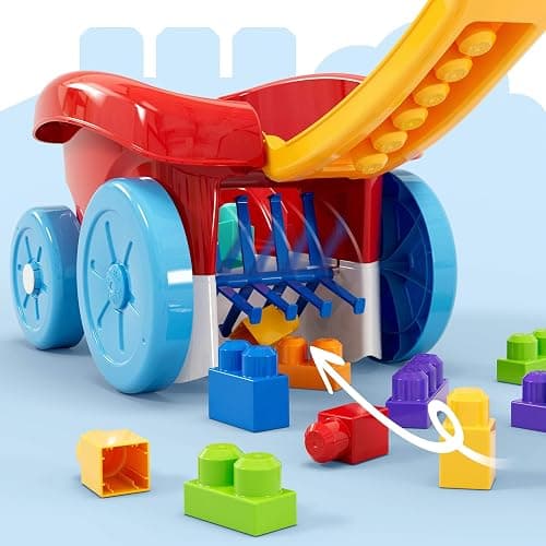 Mega Bloks First Builders Toddler Building Toy, Block Scooping Pull Wagon with 20 Pieces and Built-in Storage, Picks Up Blocks, Red, Kids Ages 1+ thumbnail 4