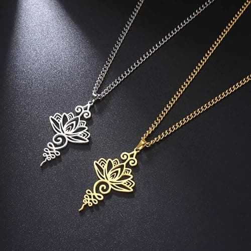 Dreamtimes Lotus Flower Pendant Necklace for Women Yoga Healing Charms Unalome Symbol Amulet Stainless Steel Jewelry Lotus Flower Necklace Buddha Yoga Necklace thumbnail 7