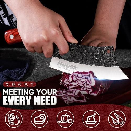 Huusk Butcher Knife Set Hand Forged Serbian Chef Knife Viking Boning Knife Cleaver Knife 3PCS Kitchen Knife Set for Meat Cutting Home & Outdoor Cooking BBQ Knives Gift for Men thumbnail 6