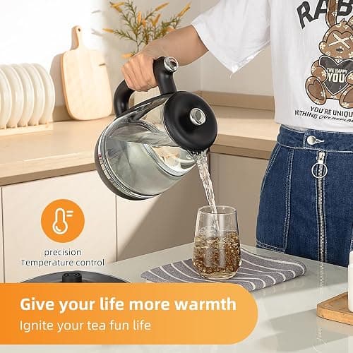 Electric Kettle Glass Kettle with Blue LED, Fast Boil Quiet Electric Glass Kettle, 1.8L, 1800W, Boil-Dry Protection, BPA Free (Removable lid) - Removable lid thumbnail 8