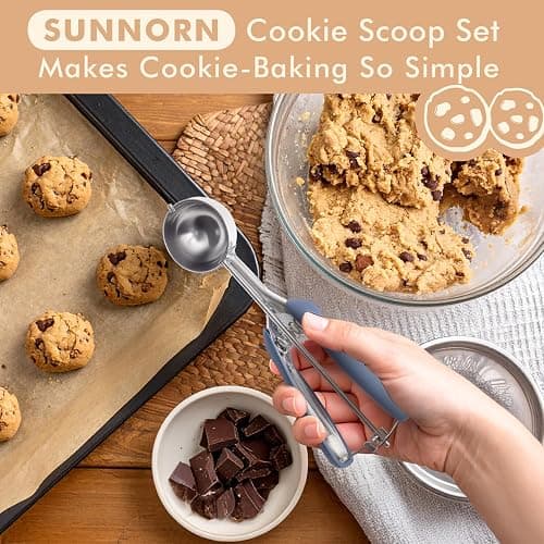 SUNNORN Cookie Scoop set, Cookie Scoops for Baking Set of 3, Size #60/ #40/ #20, Cookie Dough Scoop, Non-Slip Grip, Blue/Black/Mint Handle, For Cookies Muffin Cupcake Meatball Ice Cream thumbnail 6