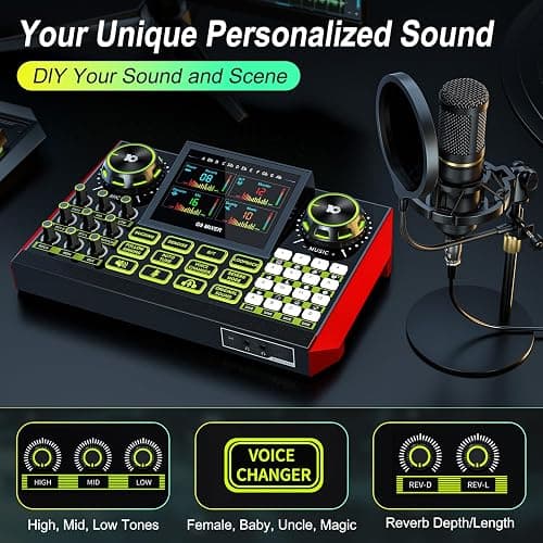 Podcast Microphone Bundle with Live Sound Card Audio Mixer, Podcast Equipment Bundle Sound Board with 3.5mm Condenser Microphone for Pc/Phone Live Streaming Singing Gaming,Voice Changer, Denoise thumbnail 3