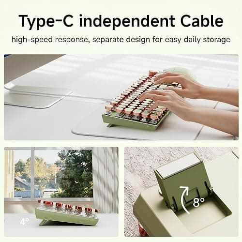 EWEADN Typewriter Style Mechanical Keyboard, Wired Typewriter Keyboards,104 Keys Backlit LED Metal Keyboards, Media Control Knob, Wired Computer Keyboard Pink Switch for Windows/Mac/PC-Green thumbnail 4