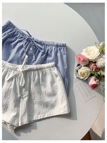 MakeMeChic Women's 2 Pack Linen Shorts Summer Beach Pajama Boxer Shorts thumbnail 6