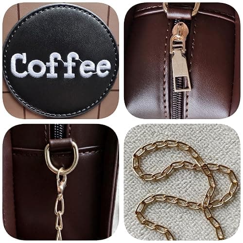 QHMCEXG Women's Small Brown Unique Trendy Fun Coffee Cup Shaped Vegan Leather Crossbody Purse Bag with Gold Chain thumbnail 5