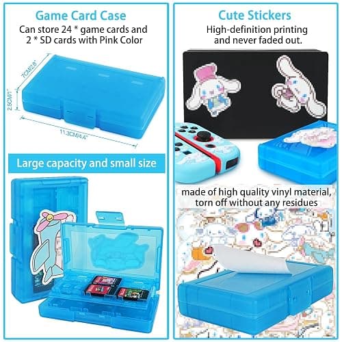 TIKOdirect Carrying Case for Switch, Cute Portable Travel Bag Accessories with Soft Protective Cover, Screen Protectors and Thumb Grip caps, Game Card Case 7in1, Blue - Switch - Blue thumbnail 5