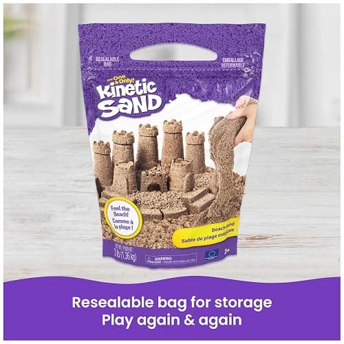 Kinetic Sand, 3lbs Beach Play Sand, Moldable Sensory Toys for Kids, Resealable Bag (Packaging May Vary), for Ages 3 and up thumbnail 7