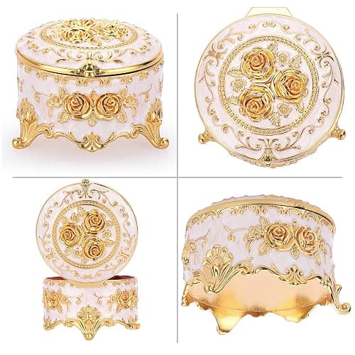 Hipiwe Vintage Round Jewelry Box Small Metal Trinket Storage Organizer | Gold Chest Ring Case Treasure Boxes Keepsake Boxes Earrings Necklace Storage Box Gift for Women thumbnail 5